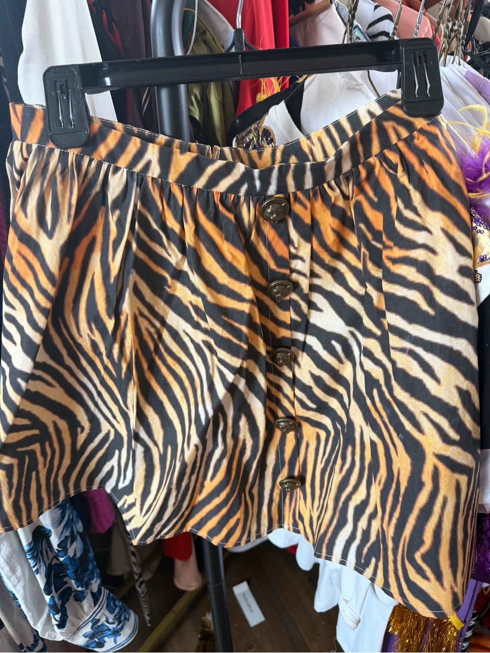 QUEEN OF SPARKLES Tiger-Print Mini Skirt in Brown and Black